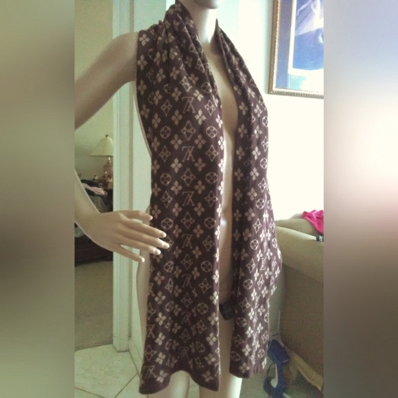 READ DESCRIP)BEAUTY CASHMERE LOUIS VUITTON SCARF MONOGRAMMED BROWN/ TAN 82 x 12 - Picture 2 of 9